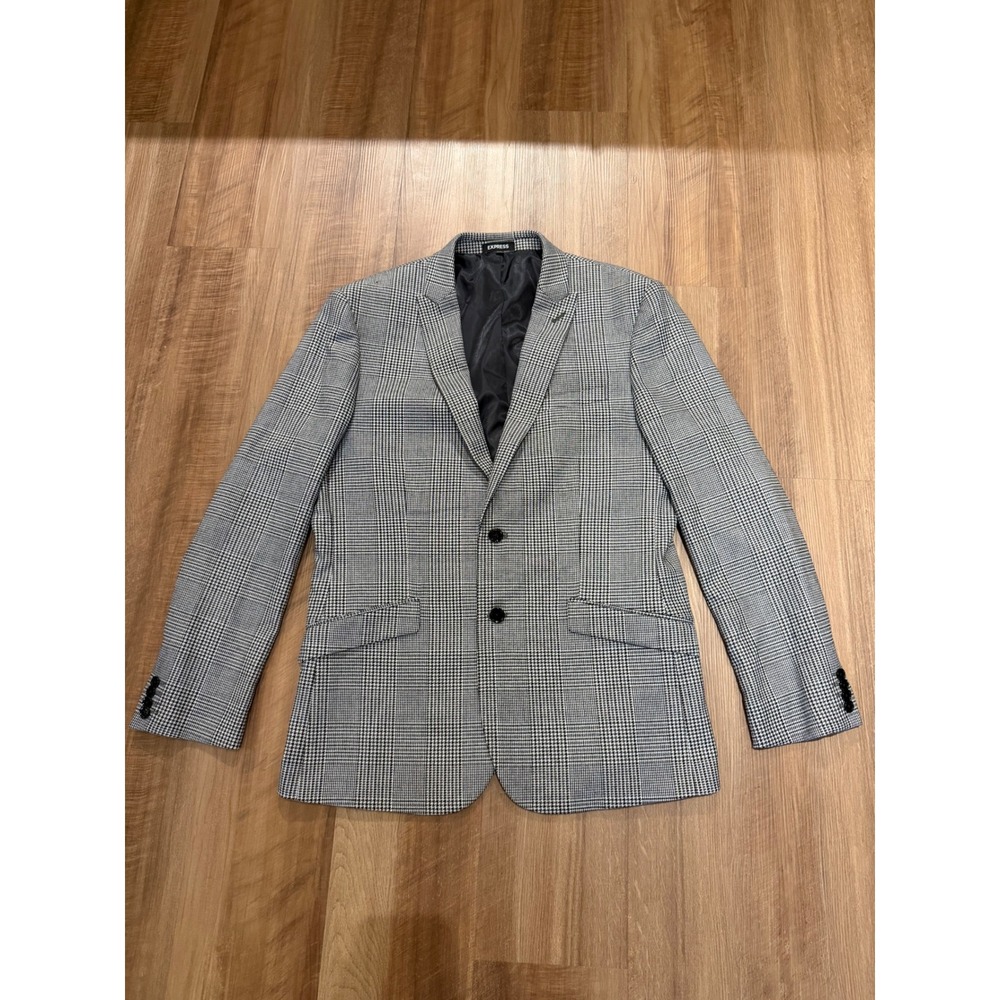 Express Blazer Men 38R Gray Glen Plaid Extra Slim Fit Sport Coat Jacket